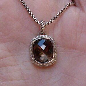 Retired David Yurman Noblesse Smoky Quartz & Diamond Pendant w/DY Chain